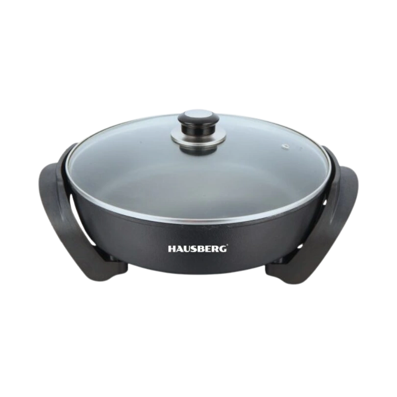Hausberg HB-1303NG elektrische koekenpan, 30 cm, 1500–1800W, teflon, glazen deksel