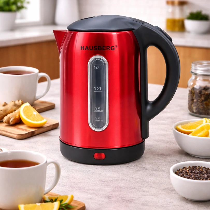 Hausberg HB-3621RS Waterkoker 1,8 L – 1800 W – Rood – Automatische uitschakeling – Droogkookbeveiliging - Afbeelding 3